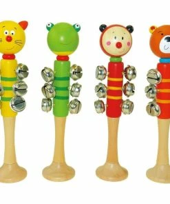 WOODEN ANIMAL BELL STICK W/BASE
